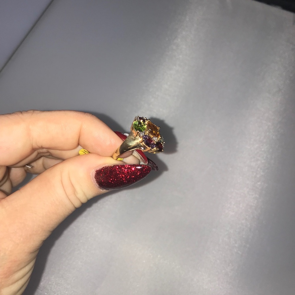 14k Gold Precious Gems Cluster Ring-Pictured left - Picture 2 of 5